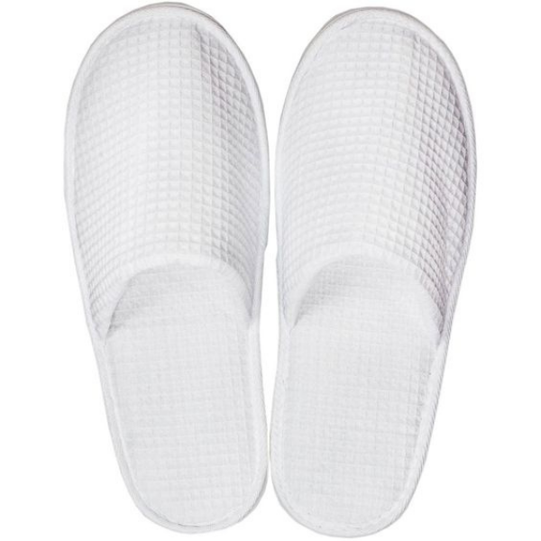 White Waffle Open Toe Slippers