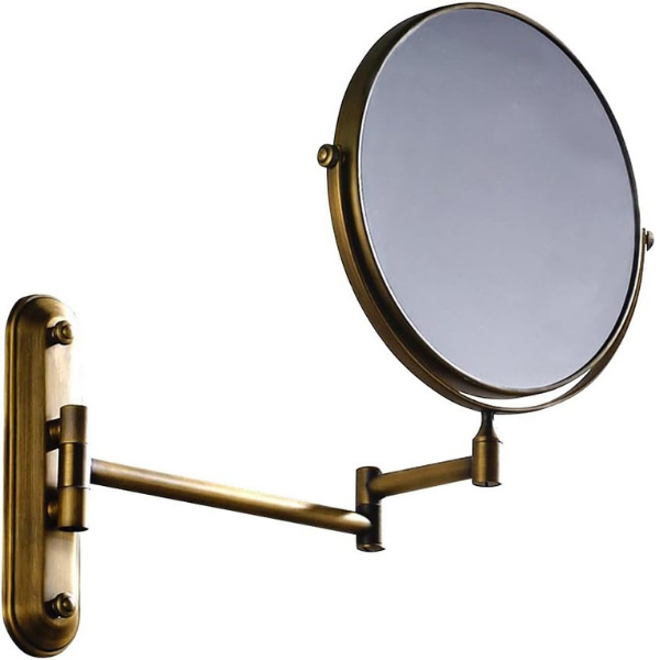 Extendable Bathroom Two-Sided Wall Mount Magnification Mirror Brass