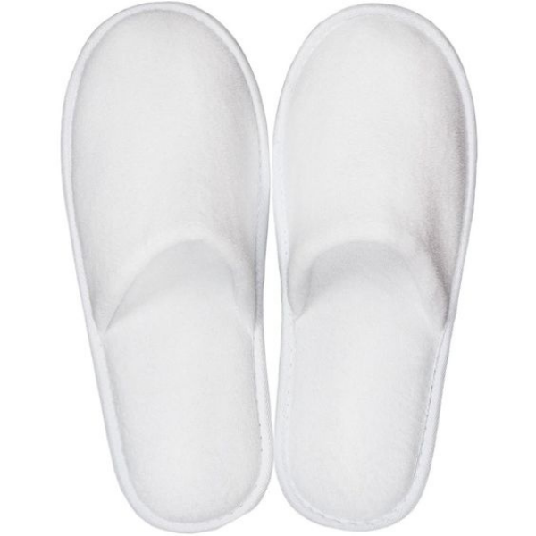 White Velour Closed Toe Slippers